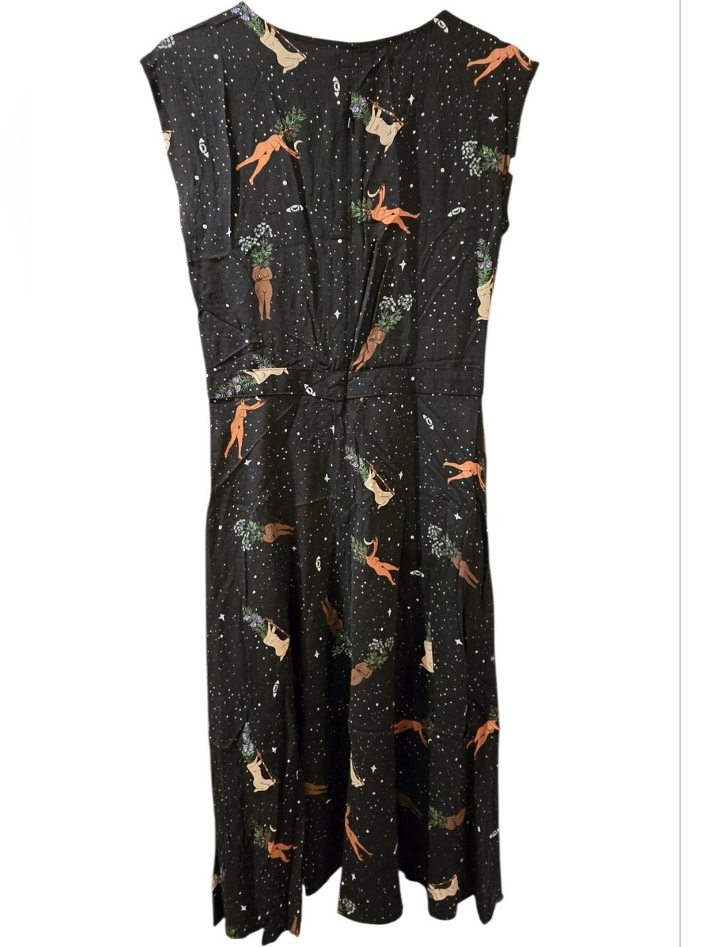 Field Day Oakland Celestial Goddess Print Midi Dress Black Size Medium - Picture 7 of 11